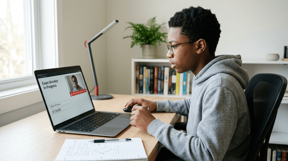 Illustration for AI Proctoring Software Flags Darker Skin Tones More Often