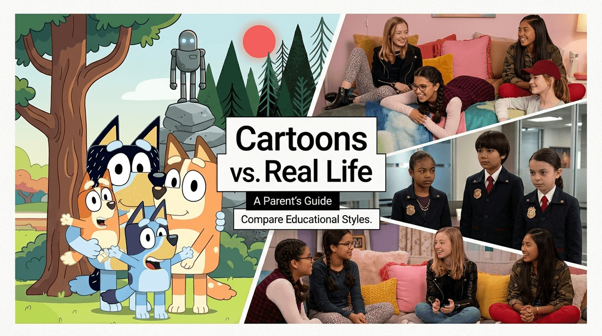 Illustration for Cartoons vs. Real Life: Why Animation Wins the Battle for Your Kid's Brain
