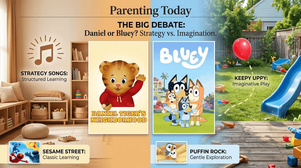 Illustration for Strategy Songs vs. Keepy Uppy: What Daniel Tiger and Bluey Are Really Teaching Your Kid