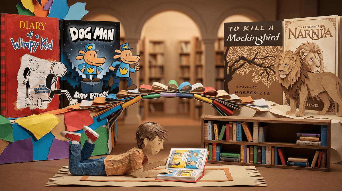 Illustration for The Books Kids Actually Read vs. the Classics We Wish They'd Love