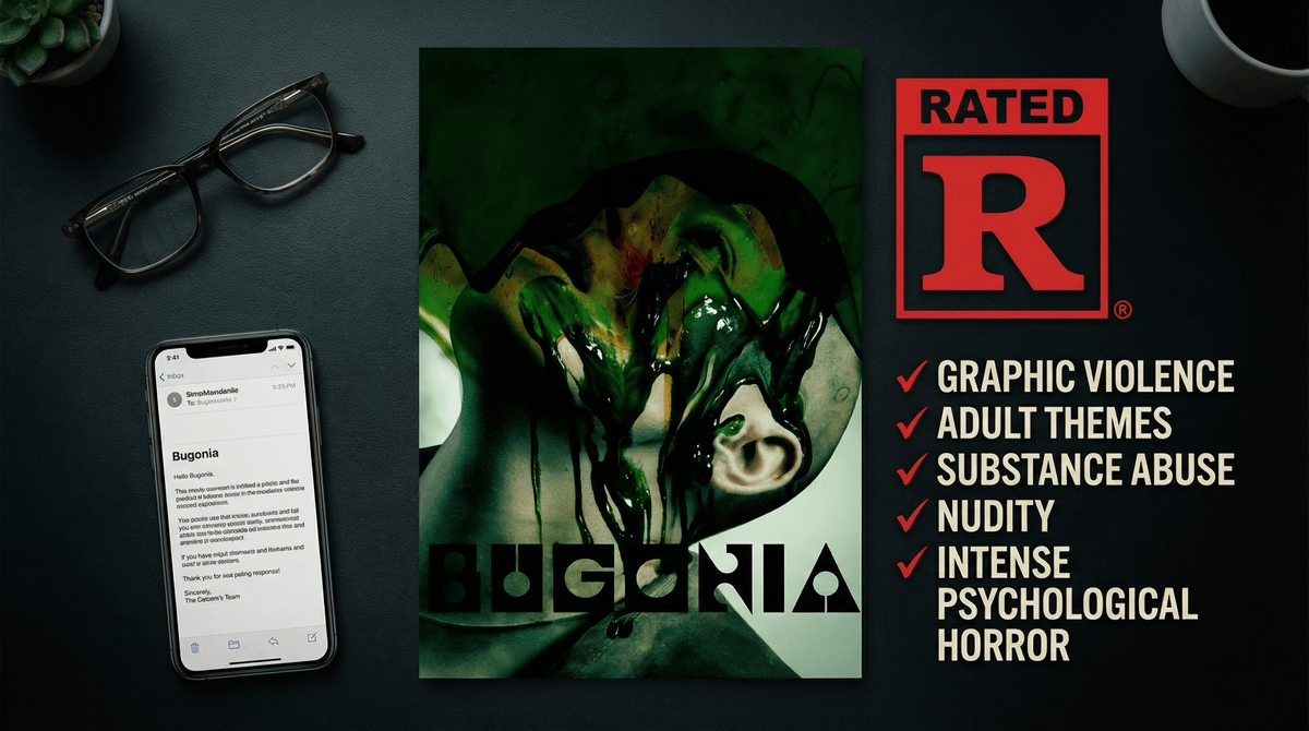 Illustration for Bugonia: Yorgos Lanthimos's Dark Sci-Fi Is Not for Kids