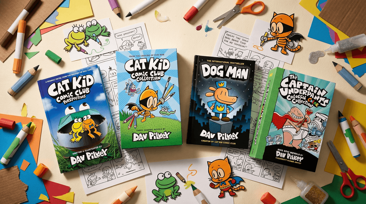 Illustration for Cat Kid Comic Club: How Dav Pilkey's Series Teaches Creativity Through Imperfection