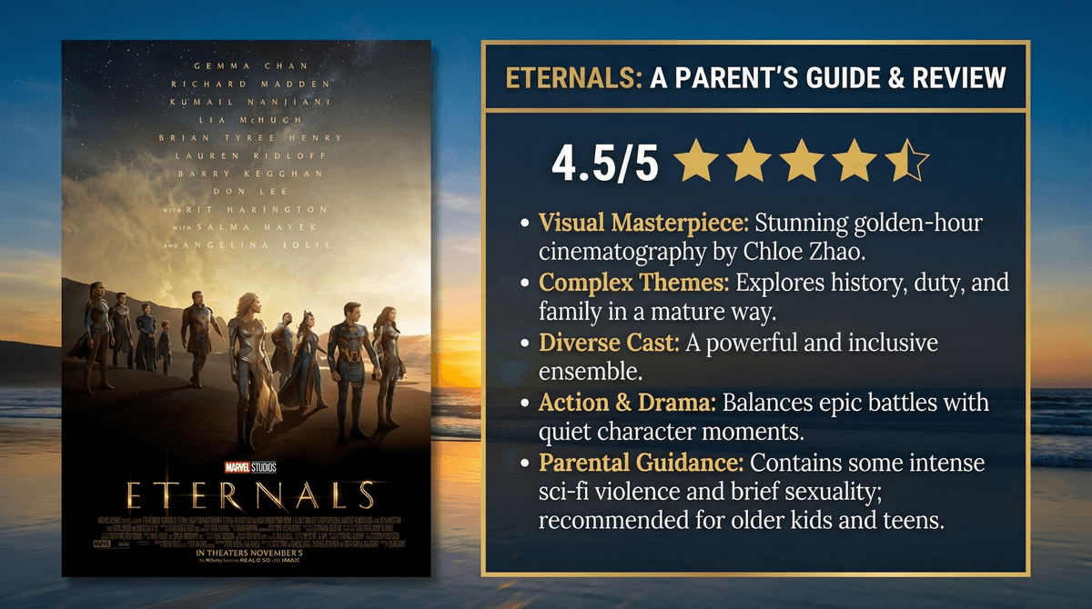 Illustration for Eternals Common Sense Media Guide: Is It Safe for Kids?