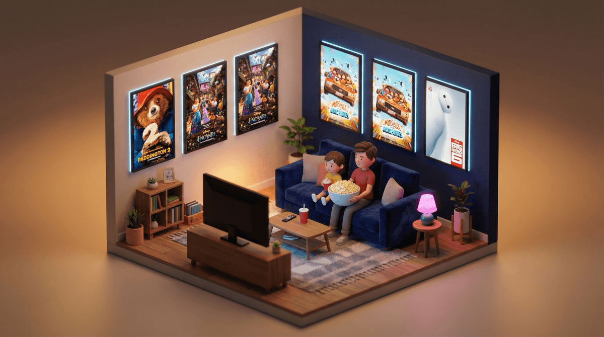 Illustration for Family Movie Night with a 6-Year-Old and 9-Year-Old: Finding Common Ground