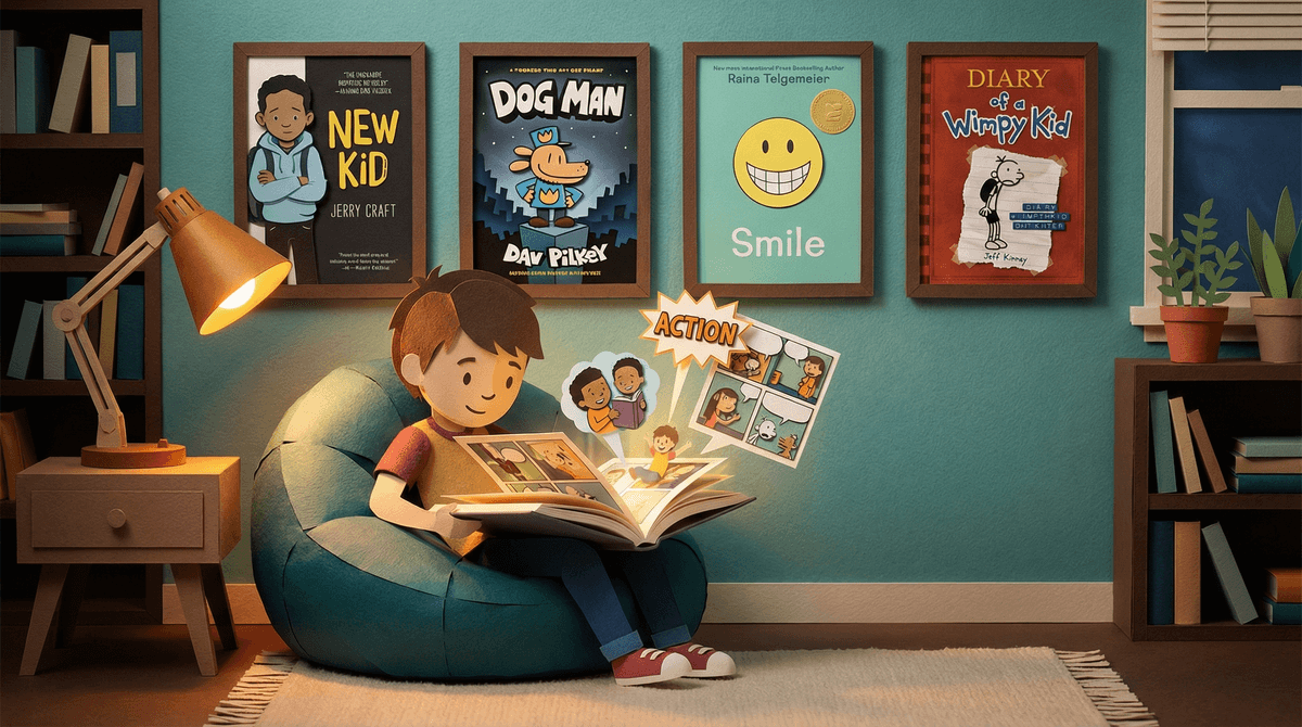 Illustration for Graphic Novels and Comics for Reluctant Readers: A Parent's Guide