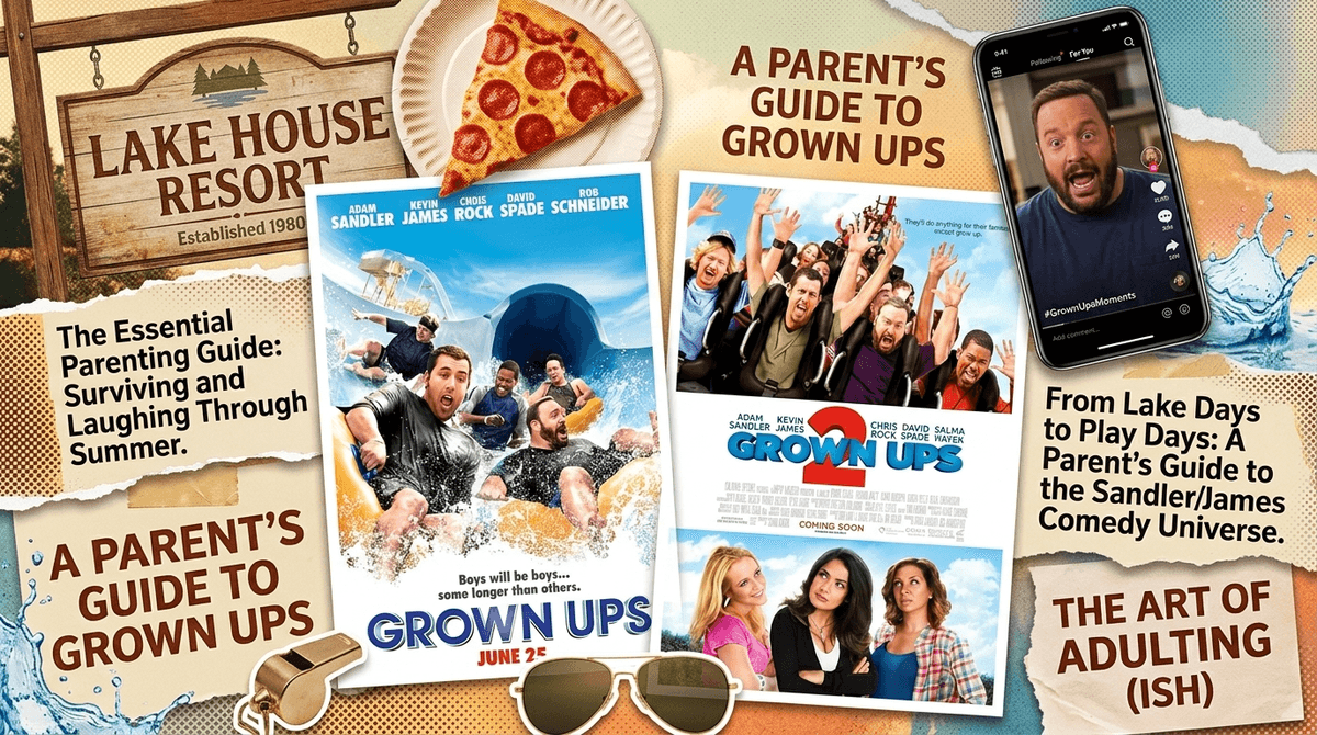 Illustration for Grown Ups: Why Your Kids Are Obsessed with Adam Sandler’s Crude Crew