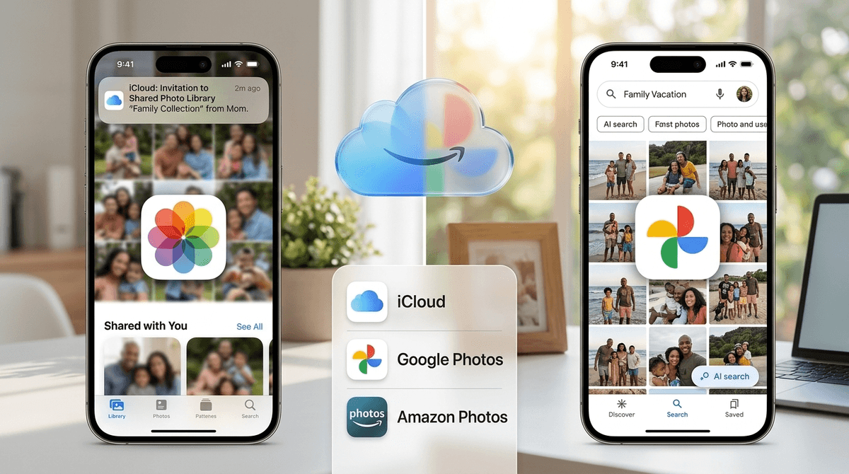 Illustration for iCloud vs Google Photos: The Best Choice for Family Sharing