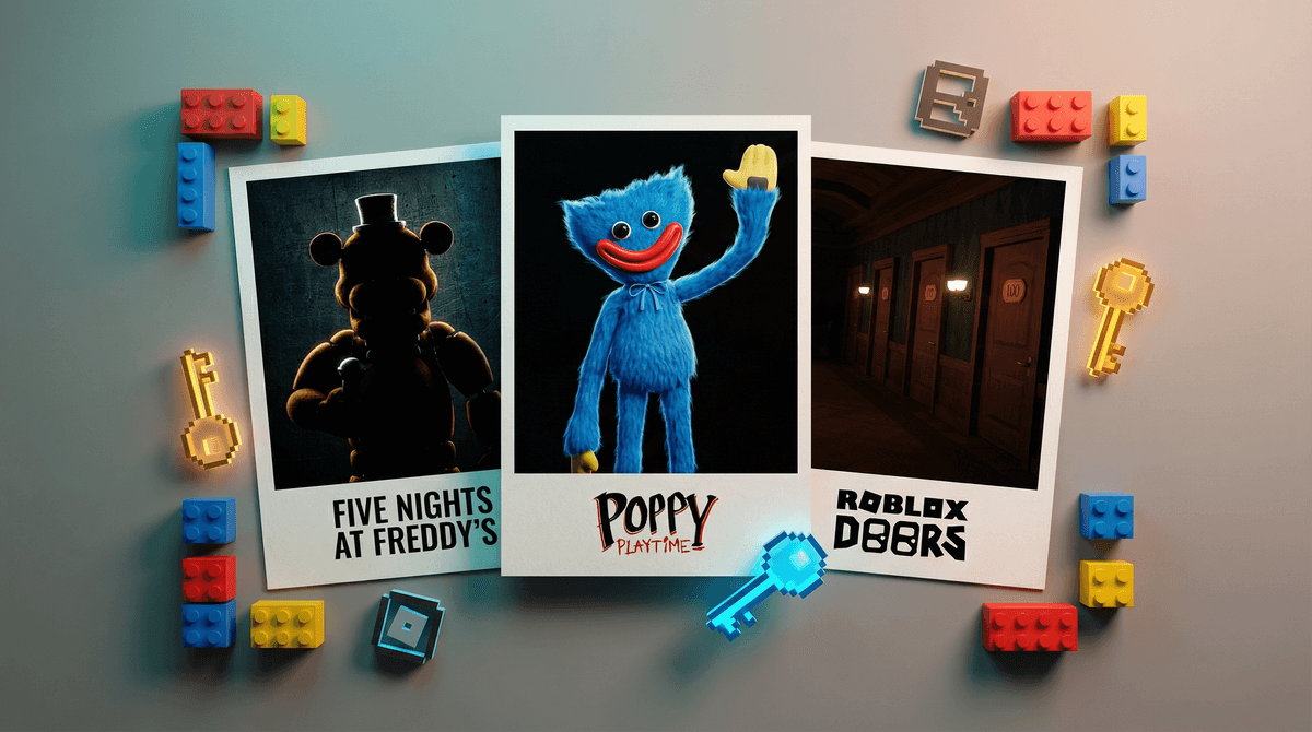 Illustration for Jump Scares and Blocky Terrors: Navigating Poppy Playtime, Roblox Doors, and the Mascot Horror Craze