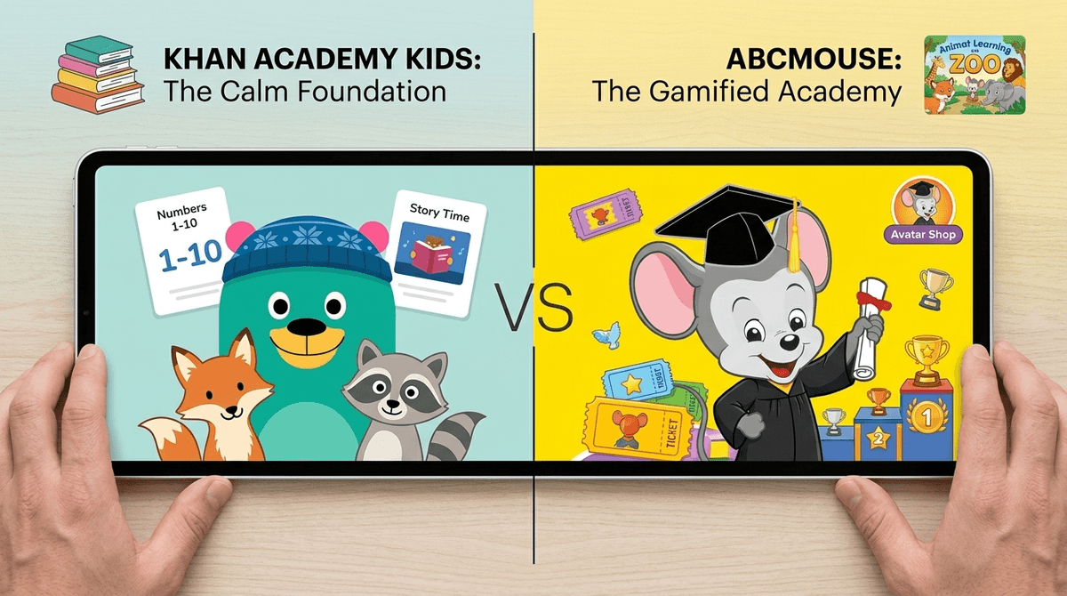 Illustration for Khan Academy Kids vs ABCmouse: Which Learning App is Best?