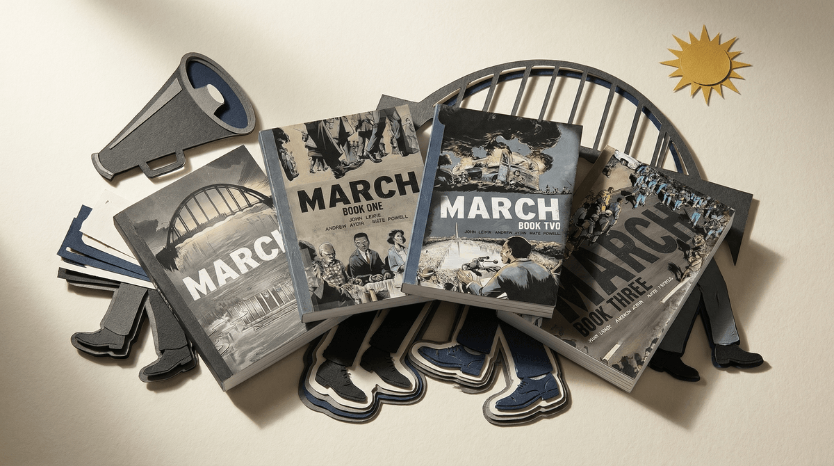 Illustration for March Trilogy by John Lewis: A Parent's Guide to This Essential Civil Rights Graphic Novel