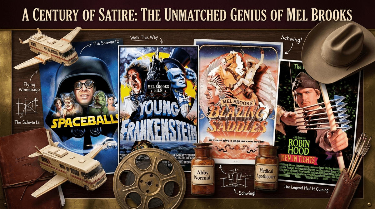Illustration for The Parent's Guide to Mel Brooks: Satire, Spaceballs, and 100 Years of Laughs
