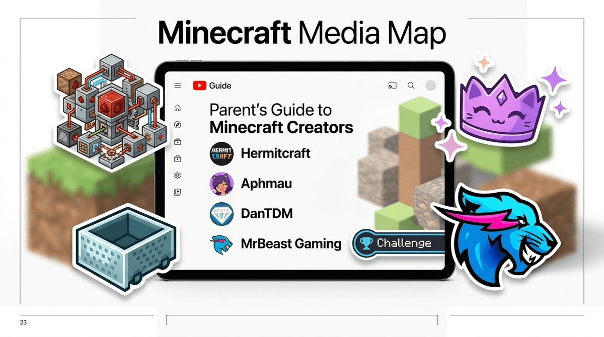 Illustration for From Aphmau to Hermitcraft: A Parent’s Guide to the Minecraft YouTubers Kids Actually Watch