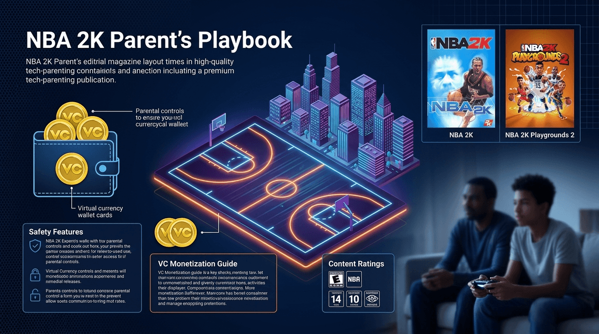 Illustration for NBA 2K: The Parent’s Playbook for VC, 'The City,' and Online Hoops