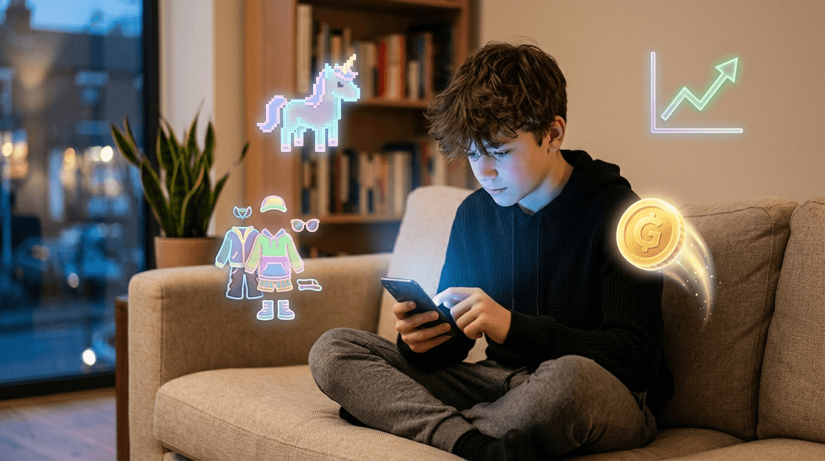 Illustration for Skins, Scams, and Digital Stonks: Is Your Kid a Virtual Day Trader?
