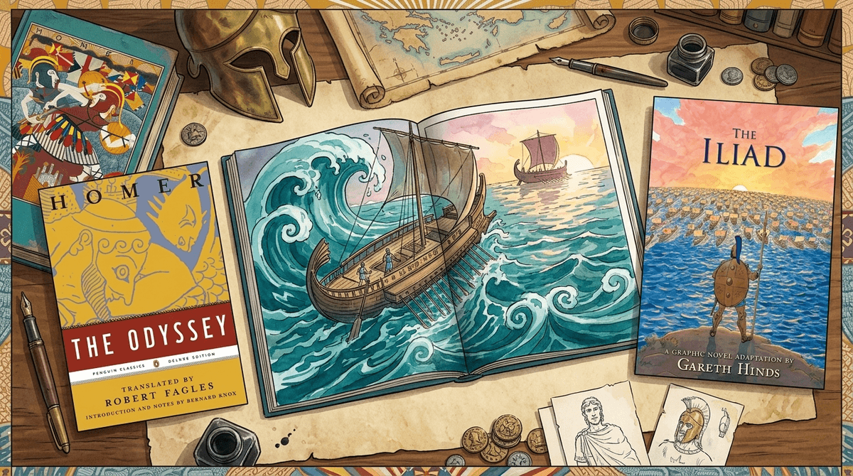 Illustration for The Odyssey Graphic Novel Age Rating: How Intense Is Gareth Hinds' Version?