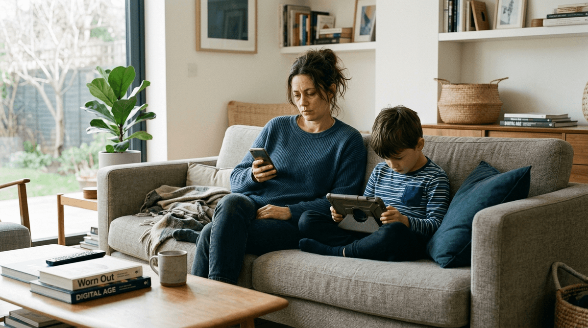 Illustration for Screenwise guide: Parent Stress and Adult Phone Habits Drive Toddler Screen Time