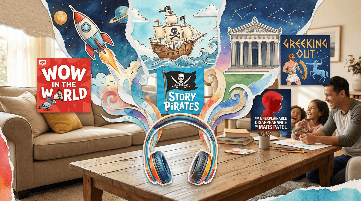 Illustration for From Brains On to Story Pirates: The Best Kids’ Podcasts for Screen-Free Fun