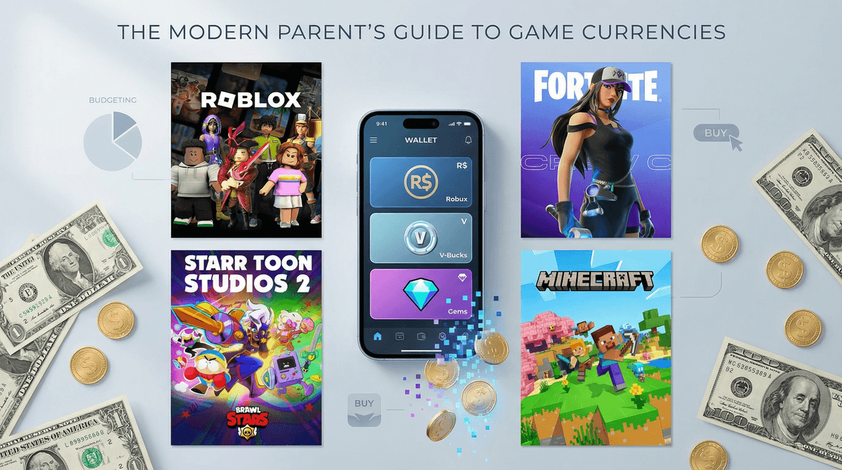 Illustration for Robux, V-Bucks, and Gems: Decoding Your Kid’s Digital Allowance