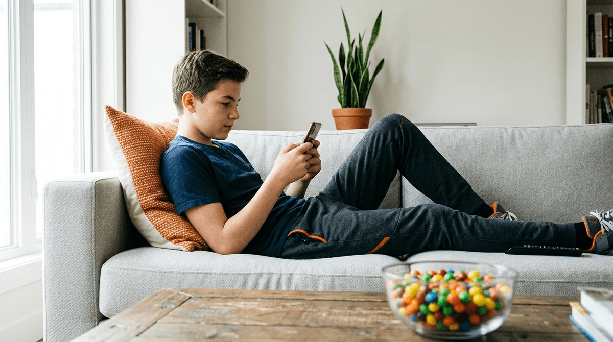 Illustration for Every Extra Hour of Screen Time Predicts Poorer Nutrition Next Year