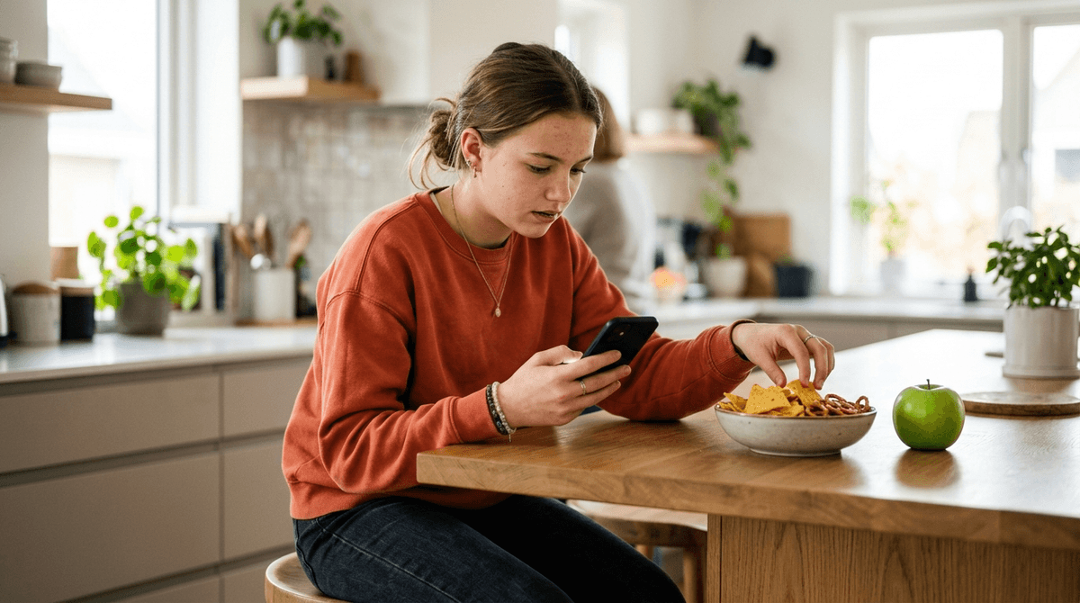 Illustration for Screenwise guide: Extra Screen Time Drives Poor Teenage Nutrition and Mindless Snacking