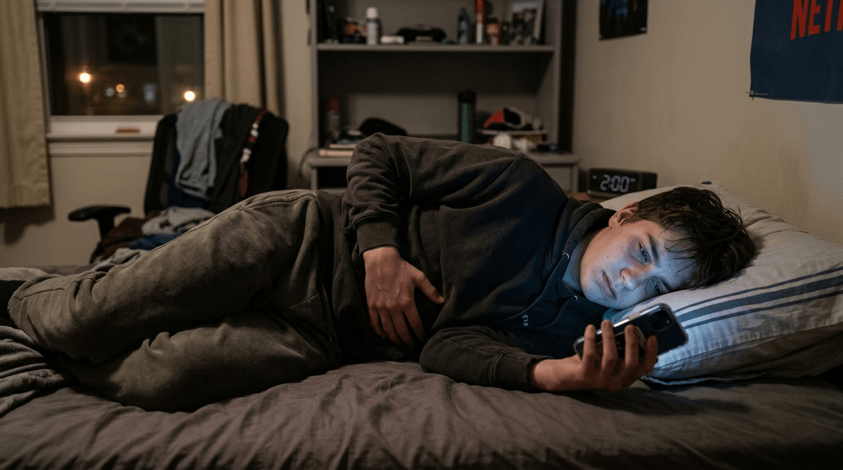 Illustration for Social Media Addiction and Poor Sleep Fuel Chronic Teen Stomach Pain