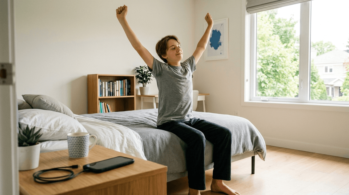 Illustration for Swapping Ten Minutes of Screens for Sleep Improves Teen Mood