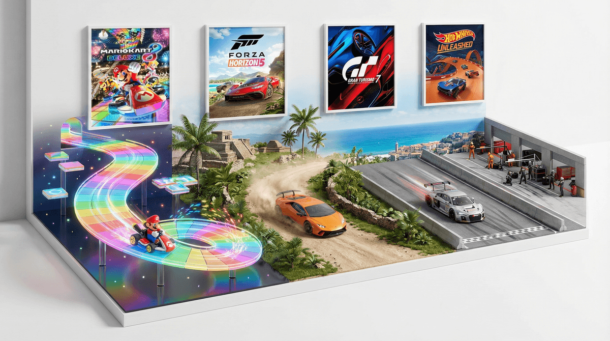 Illustration for 9 Best Racing Games for Kids: From Mario Kart to Real Sims