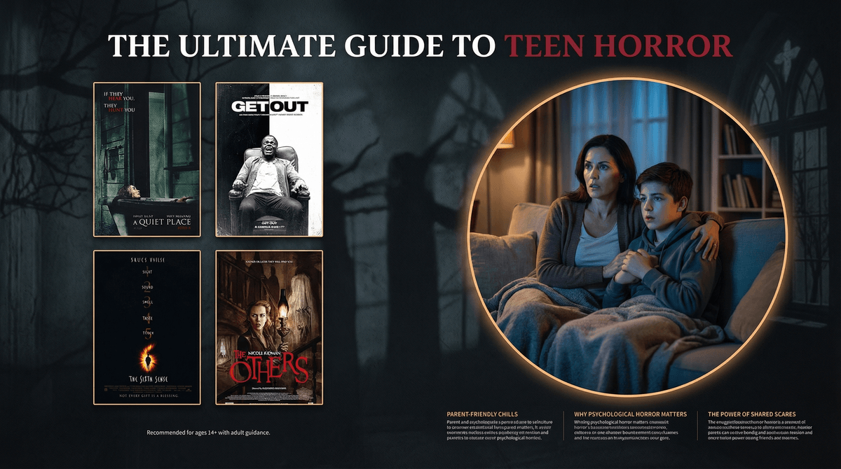 Illustration for The Ultimate Guide to Teen Horror Movies: Low Gore, High Chills