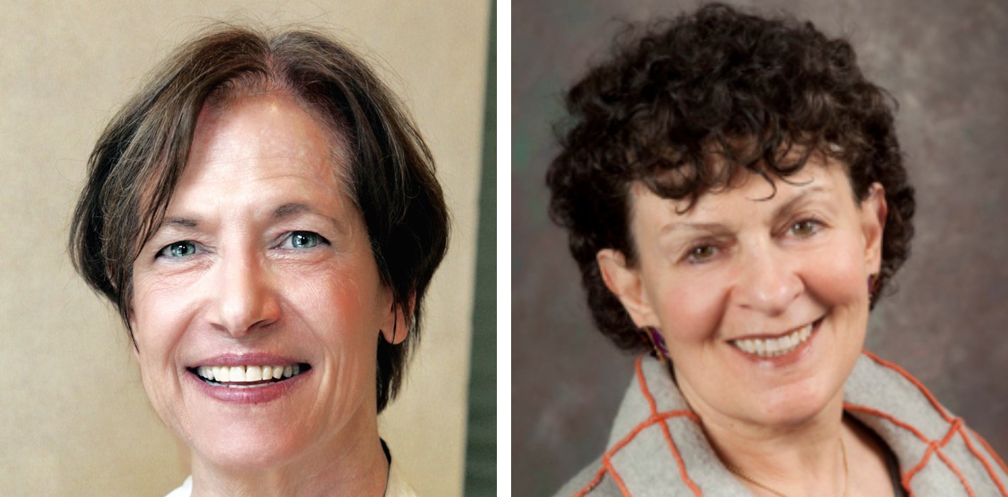 Portraits of Kathy Hirsh-Pasek, with short brown hair and a black-and-white necklace, and Roberta Michnick Golinkoff, with curly dark hair and a gray jacket