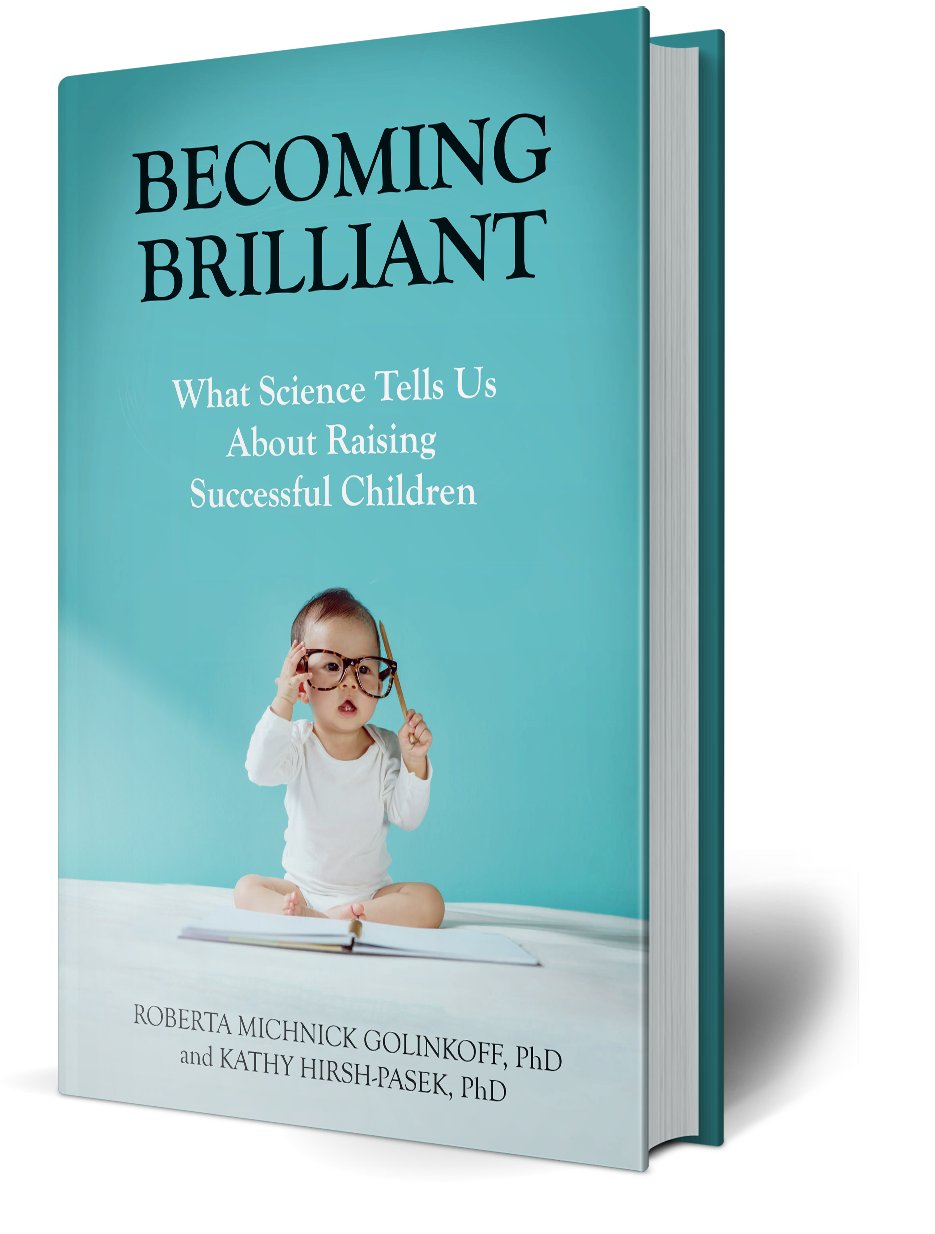 The book Becoming Brilliant, its teal cover showing a baby in oversized glasses sitting on an open book