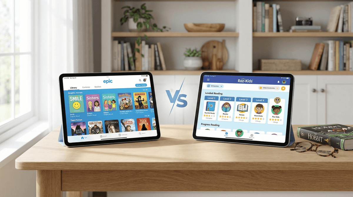 Illustration for Epic vs Raz-Kids for Middle School: Which Reading App Grows With Your Teen?