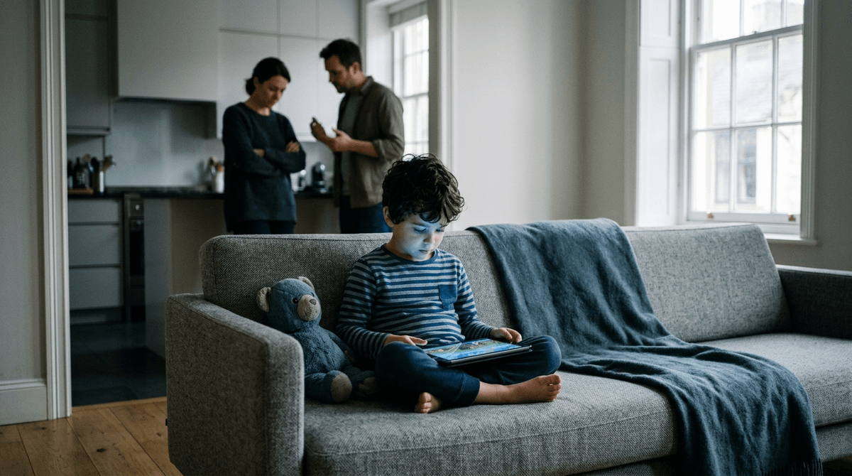 Illustration for Conflict at Home Drives Preschoolers to Screens and Behavioral Issues